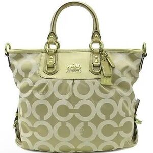 COACH MADISON LARGE CHAMPAGNE BEIGE OP ART SIGNATURE MAGAZINE TOTE BAG